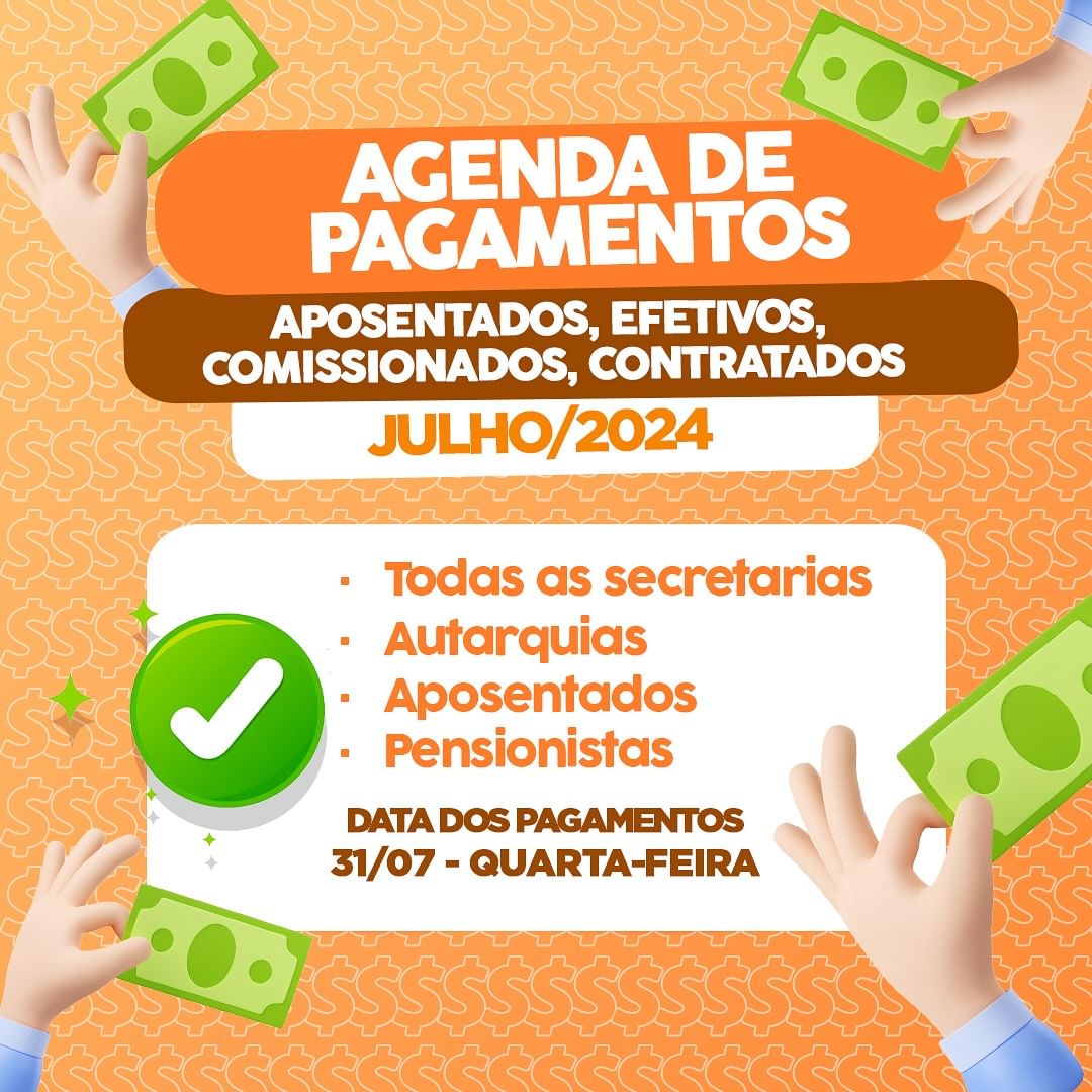 Agenda de pagamento referente ao mês de julho